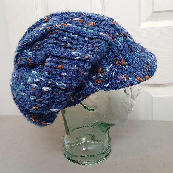 Navy Speckle Slouchy with a Brim OSFM premade newsboy slouch hat boho cottage - Picture 4 of 8